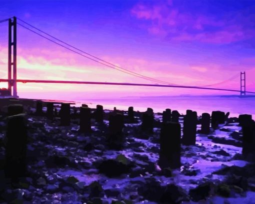 Humber Bridge In Purple Sunset Diamond Painting