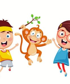 Kids And Monkey Diamond Painting