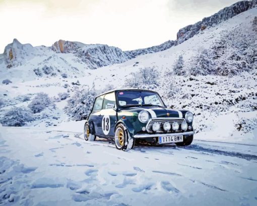 Mini Rally Car In Snow Diamond Painting