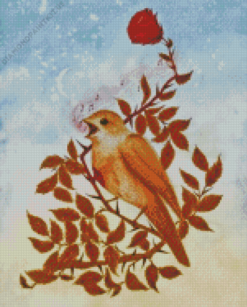 Nightingale With Flower Art Diamond Painting