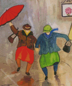 Old Ladies Dancing In The Rain Diamond Painting