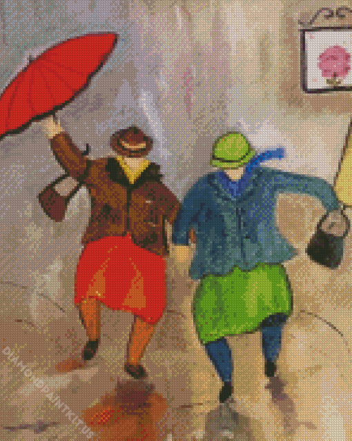 Old Ladies Dancing In The Rain Diamond Painting