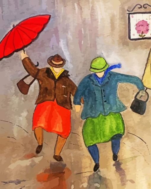 Old Ladies Dancing In The Rain Diamond Painting