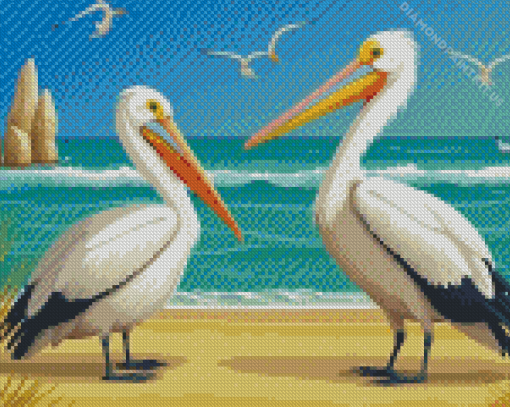 Pelicans At The Beach Diamond Painting