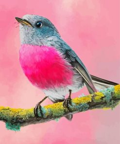 Pink Robin On Branch Diamond Painting