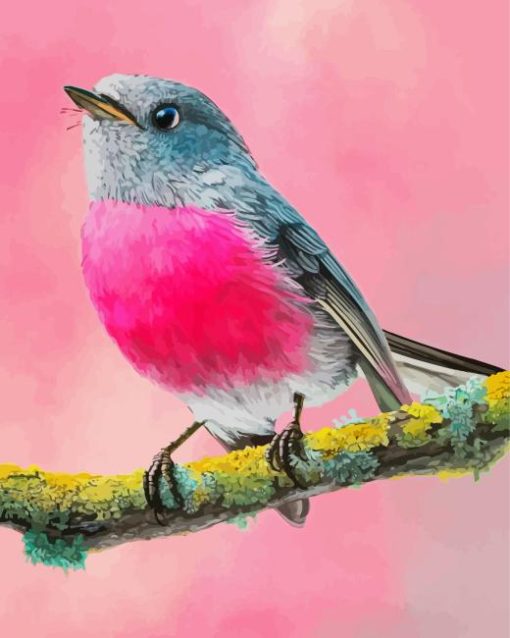 Pink Robin On Branch Diamond Painting