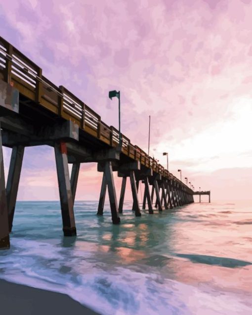 Pompano Beach Pier Pink Sky Diamond Painting