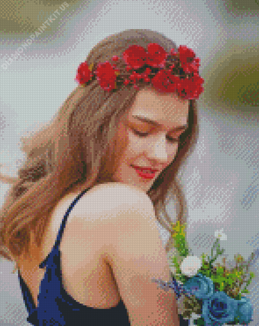 Pretty Red Floral Woman Diamond Painting