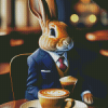 Rabbit In Suit Drinking Coffee Diamond Painting