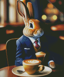 Rabbit In Suit Drinking Coffee Diamond Painting