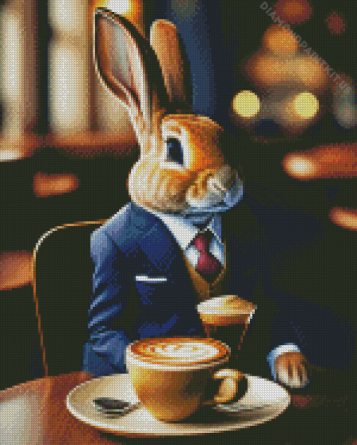 Rabbit In Suit Drinking Coffee Diamond Painting