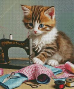 Sewing Machine With Cat Diamond Painting
