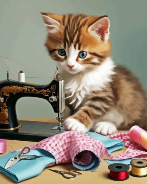 Sewing Machine With Cat Diamond Painting