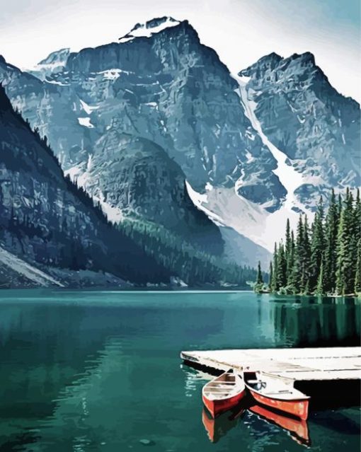 Two Boats With Mountain View Diamond Painting