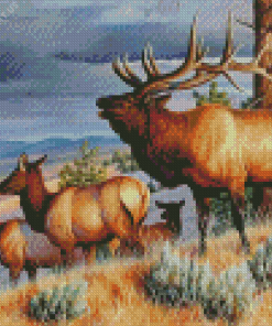 Wild Elk Herd Animals Diamond Painting