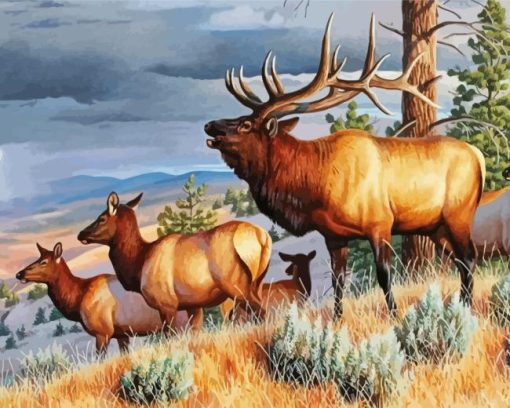 Wild Elk Herd Animals Diamond Painting
