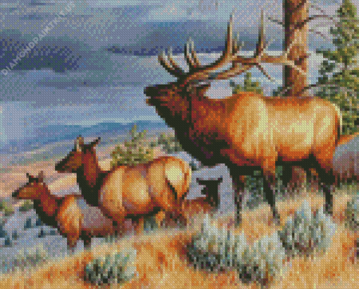 Wild Elk Herd Animals Diamond Painting
