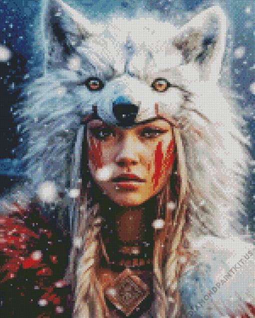 Woman With Wolf Mask Diamond Painting
