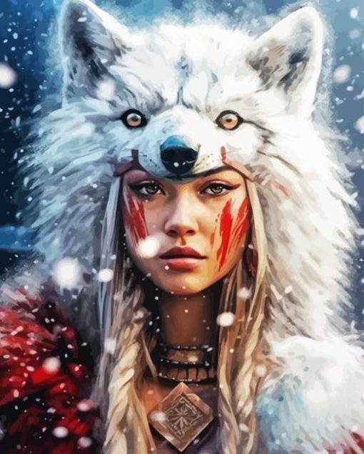 Woman With Wolf Mask Diamond Painting