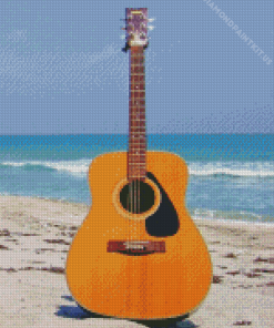 Wooden Guitar At Beach Diamond Painting