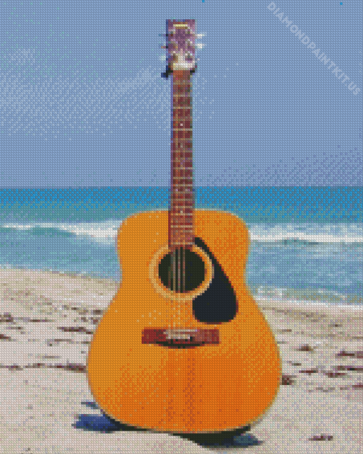 Wooden Guitar At Beach Diamond Painting