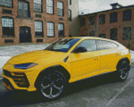 Yellow Lamborghini Urus in Snow Diamond Painting