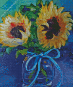 Abstract Sunflowers In Blue Jar Diamond Painting