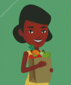 African Girl With Grocery Bag Diamond Painting