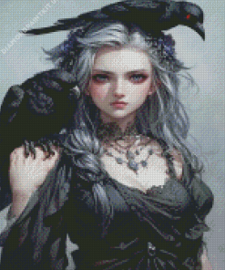 Anime Girl And Crows Diamond Painting