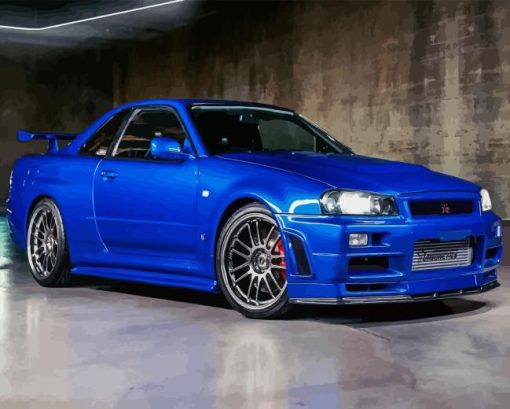 Blue R34 Skyline Sport Car Diamond Painting