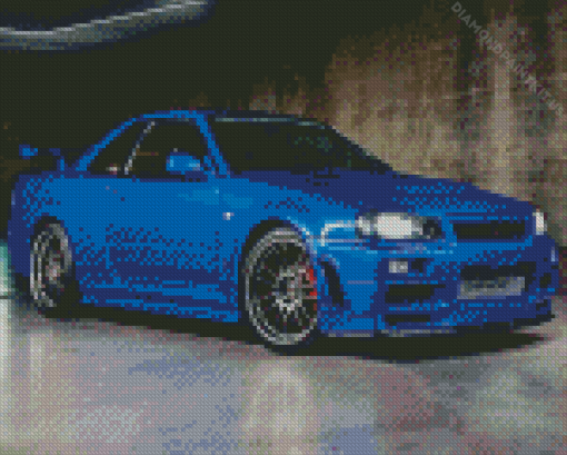 Blue R34 Skyline Sport Car Diamond Painting