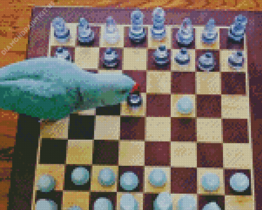 Blue Bird Playing Chess Diamond Painting
