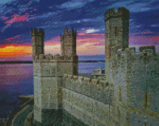 Carnarvon Castle With Sunset Diamond Painting