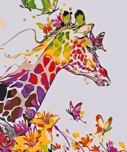Colorful Giraffes With Butterflies Diamond Painting