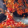 Girl Leaves Autumn Diamond Painting