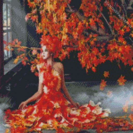 Girl Leaves Autumn Diamond Painting