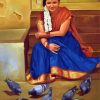 Indian Woman And Pigeon Diamond Painting