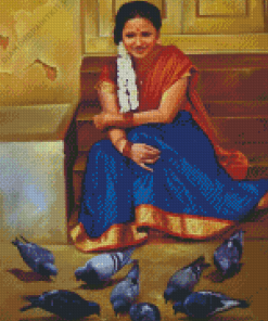 Indian Woman And Pigeon Diamond Painting