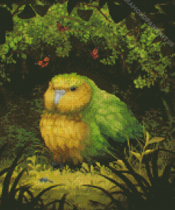 Kakapo Bird With Butterflies Diamond Painting