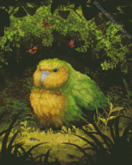 Kakapo Bird With Butterflies Diamond Painting