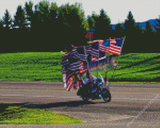 Motorcycle And Flags Diamond Painting