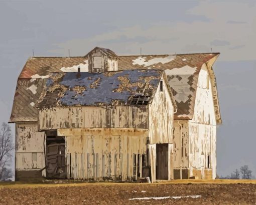 Old White Rustic Barn Diamond Painting