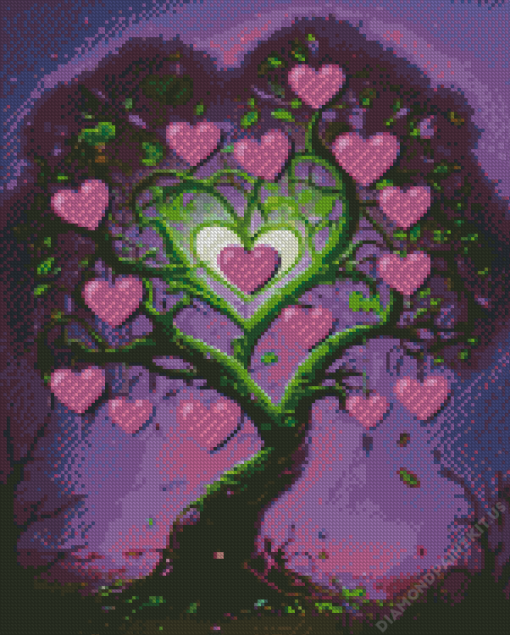 Purple Tree Hearts Diamond Painting