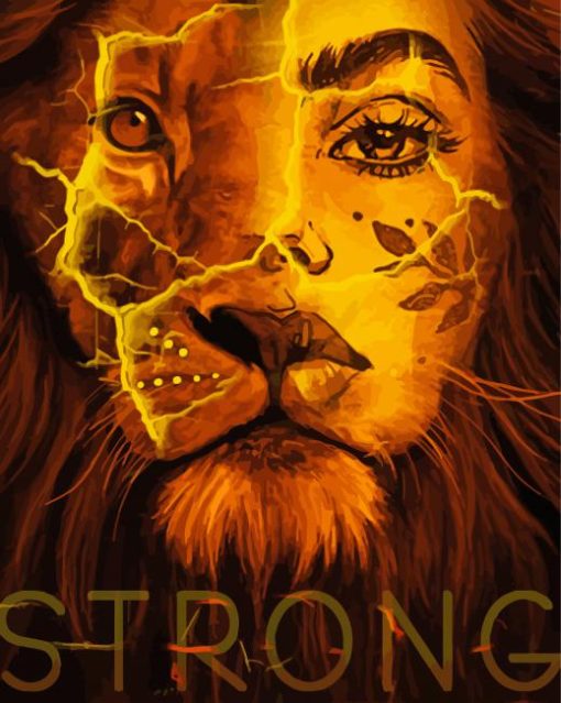 Strong Woman Lion Diamond Painting