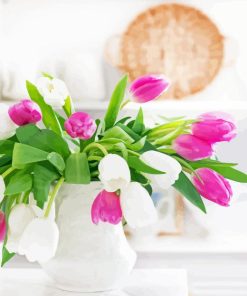 Tulip Flowers In White Vase Diamond Painting