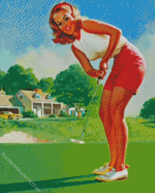 Vintage Woman Golfer Diamond Painting