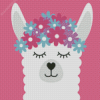 White Llama With Flowers Diamond Painting