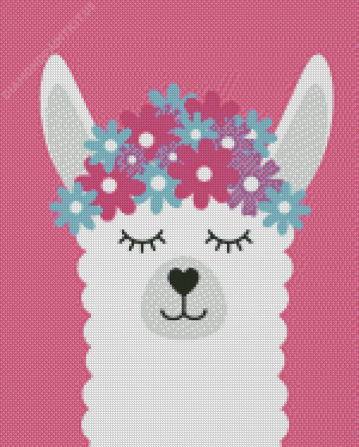 White Llama With Flowers Diamond Painting