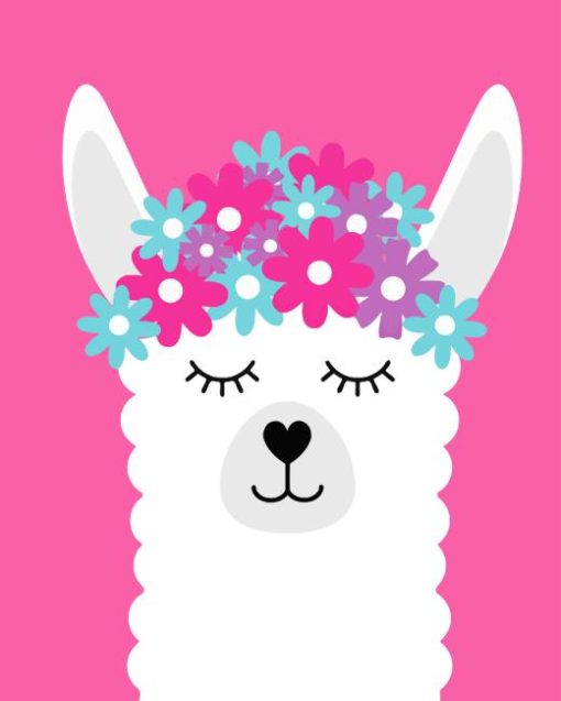 White Llama With Flowers Diamond Painting