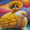 Woman In Yellow Riding Bird Diamond Painting